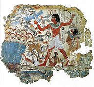 Nebamun cazando aves en un estanque (ca. 1500 a. C.)[15]​