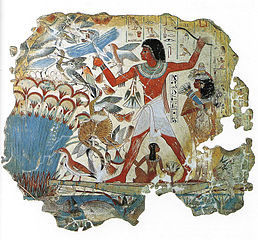 Fresque de l'Étang dans un jardin de la tombe de Nebamoun, Louxor, vers -1350.