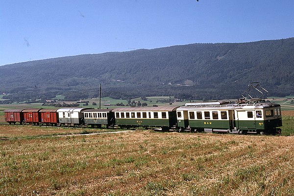 Mixed train, Bière–Apples–Morges railway, Switzerland, c.1970