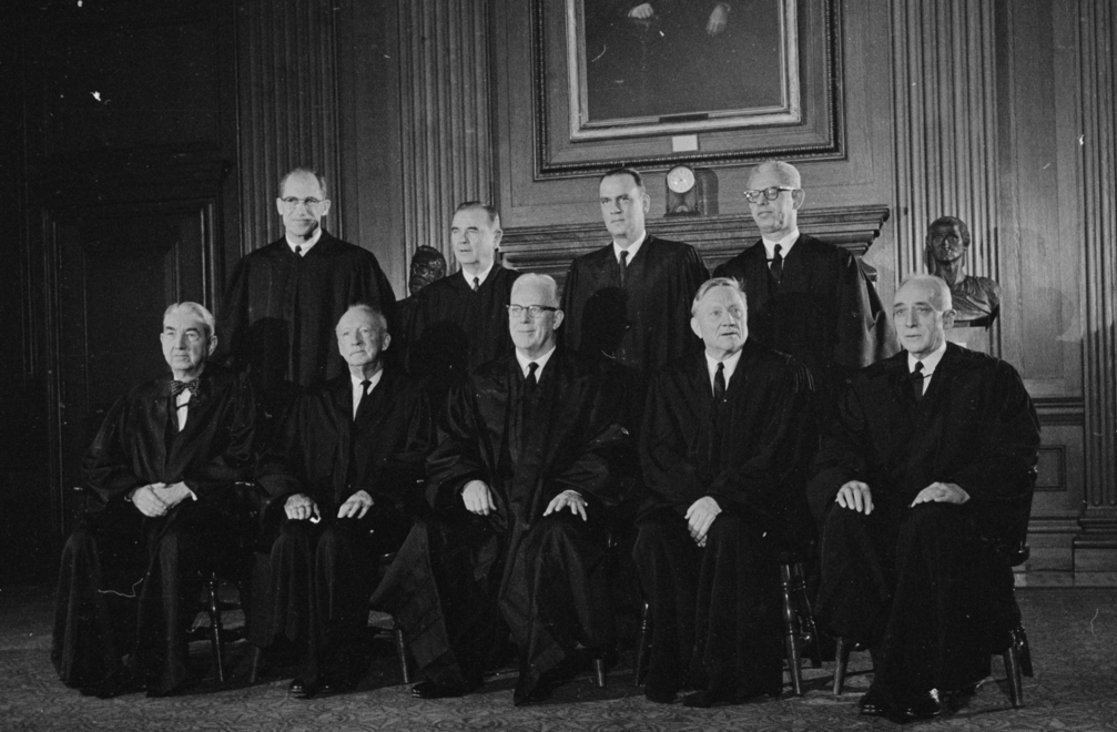 The Supreme Court seen pictured on November 19, 1962. White (top left) was the Court's most junior justice, having arrived on the bench in April