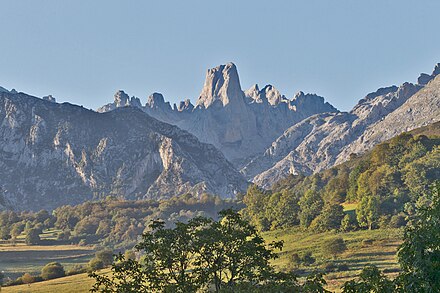 Urriellu peak (Naranjo de Bulnes) in Picos de Europa National Park from Pozo de La Oracion