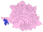 Locatie van de gemeente Valencia de Alcantara op de kaart van de provincie