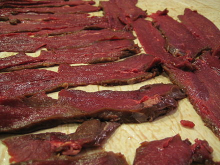 Venison jerky strips prior to drying