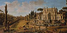 The Villa Pigneto or Sacchetti, or also the Casino al Pigneto del Marchese Sacchetti was a villa in Rome, Italy, designed by the Baroque artist Pietro da Cortona, one of the artist's first works of architecture incorporating ideas found in Giacomo Vignola's Villa Giulia, the Cortile del Belvedere in the Vatican with statuary, in a style reminiscent of Palladio's Palazzo Chiericati (1550) at Vicenza. The villa had its contemporary critics; Bernini likened the structure to a "Christmas crib" (Presepio). Villa Sacchetti.jpg