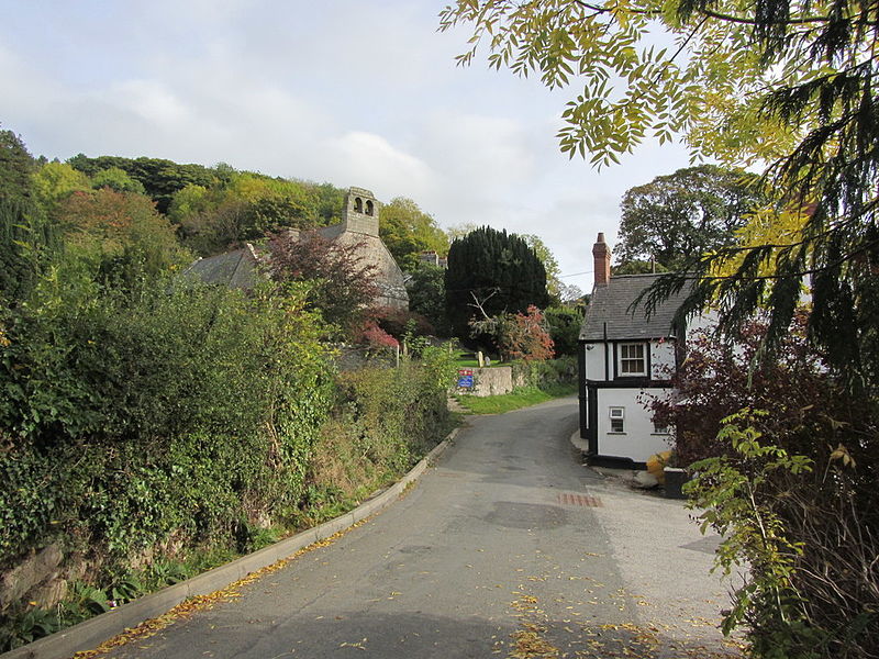 File:Village lane & church Cwm near Dyserth (geograph 4755372).jpg