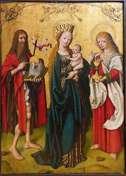 File:Virgin and Child between Sts. John the Baptist and John the Evangelist, by the Master of Noli me tangere, c. 1490-1495, evergreen wood - Bode-Museum - DSC03094.JPG