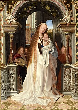 Madonna and Child with Angels (c. 1509) by Quentin Matsys Virgin with child-Quentin Metsys-MBA Lyon A2908-IMG 0271.jpg