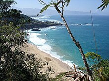 The bay from Pu'u o Mahuka Heiau State Monument Waimea Bay.jpg