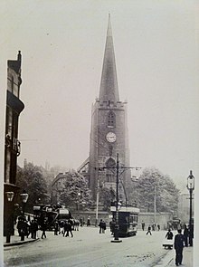 Tram on Wheeler Gate by St. Peter's Church, Nottingham circa 1901 Wheeler Gate and St. Peter's Church, Nottingham circa 1901.JPG