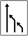 Zeichen 531–14 Einengungstafel – ohne Gegenverkehr – Einzug rechts, von 3 auf 1 Fahrstreifen