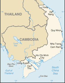 La république du Viêt Nam inclut Hué au nord ; République démocratique du Viêt Nam n’a aucune frontière avec le Cambodge