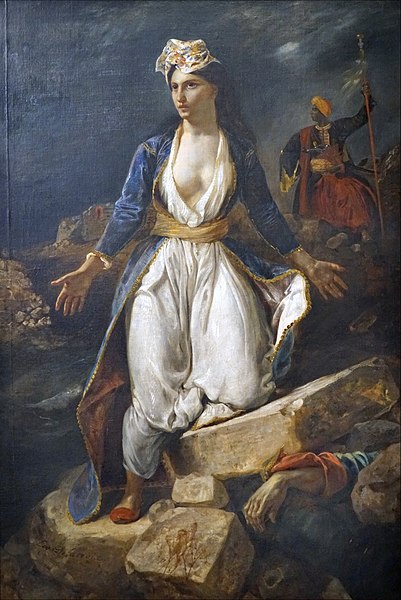 Delacroix, Greece on the Ruins of Missolonghi. This painting played an important role in the public opinion campaign in the West that led to an interv
