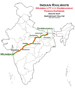 (Darbhanga - Mumbai LTT) Pawan Ekspres Güzergah haritası (güncel değil)