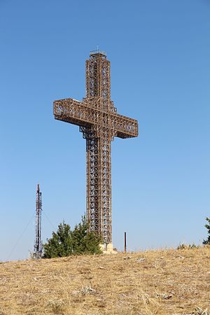 The Millennium Cross on the Krstovar peak (1,066 m) of the Vodno mountain, Macedonia