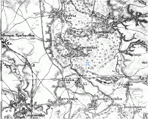 Село Кроты на Военно-топографической карте Шуберта (середина ХІХ века)