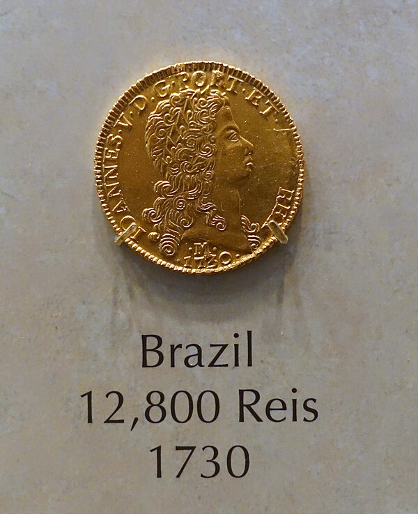 Onça or 12$800 réis minted in 1730 during the Brazilian Gold Rush.