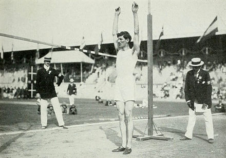 Konstantinos Tsiklitiras during the standing high jump competition at the 1912 Summer Olympics