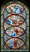 Église Saint-Georges (Vesoul) : Chapelle Saint-Joseph : Vitrail illustrant la vie de Saint-Joseph.