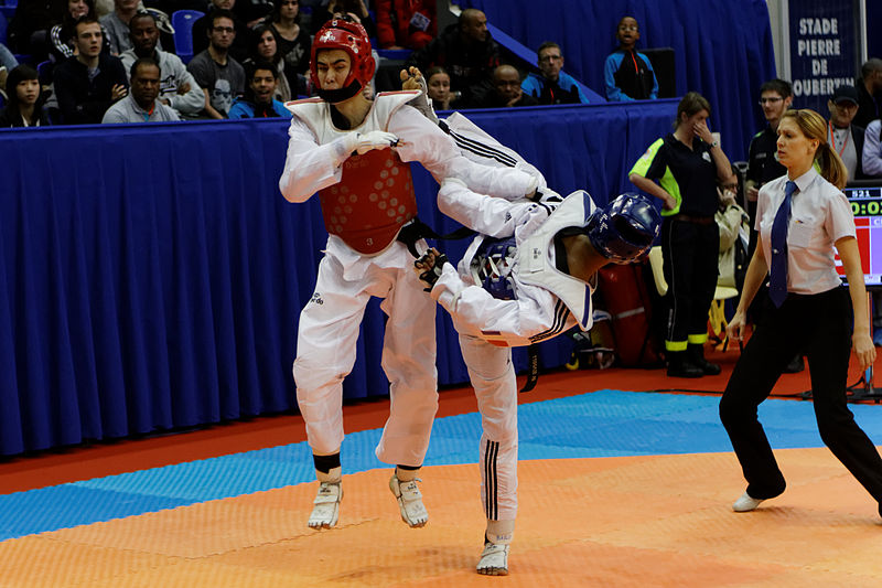 File:2014 French Open Taekwondo - Maksat Allalyev vs Dylan Chelamootoo 04.jpg