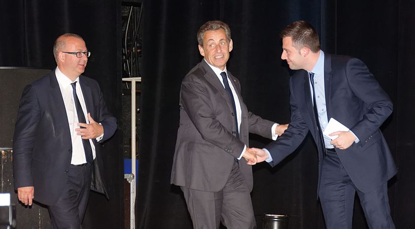 Arrivée de Nicolas Sarkozy, avec Damien Meslot, député-maire de Belfort et Ian Boucard, conseiller municipal délégué à la jeunesse.