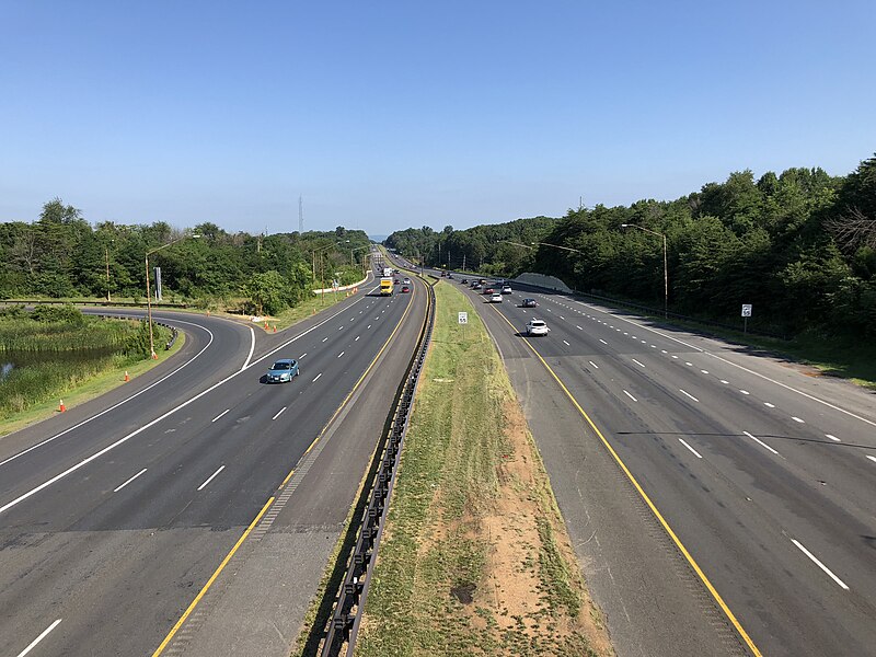 File:2019-07-24 09 31 53 View north along Interstate 270 (Washington National Pike) from the overpass for Maryland State Route 121 (Clarksburg Road) in Clarksburg, Montgomery County, Maryland.jpg