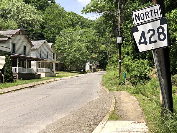 PA 428 northbound past US 62/PA 8 in Oil City