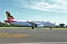 Aero Dili's first Airbus A320 arrives in Dili on 20 March 2023 2023-03-21 Aero Dili receiving first Airbus 2.jpg