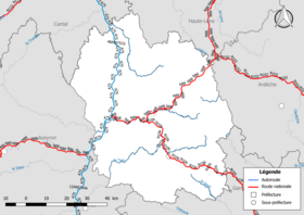 Karte des nationalen Straßennetzes (Autobahnen und Nationalstraßen) im Departement Lozère