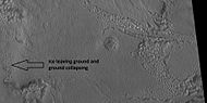 Close view of upper plains unit breaking down into brain terrain, as seen by HiRISE under HiWish program As ice leaves the ground, the ground collapses and winds blow the remaining dust away.