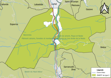 Carte des ZNIEFF de type 2 sur la commune.