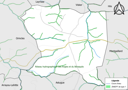 Carte de la ZNIEFF de type 1 sur la commune.