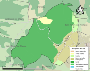 Barevná mapa znázorňující využití půdy.