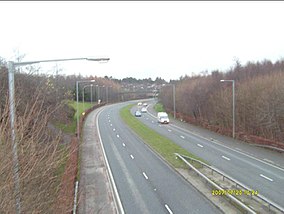 The A55 near Ballymaghan and Belmont in east Belfast. (View southwestwards.) A55 Baile Ui Mheachain, Beal Feirste, Condae an Duin (radharc siar o dheas).jpg