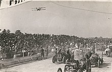 Fred Wagner took photographs of the 1912 American Grand Prize race from Fish's airplane, seen here, on October 5.