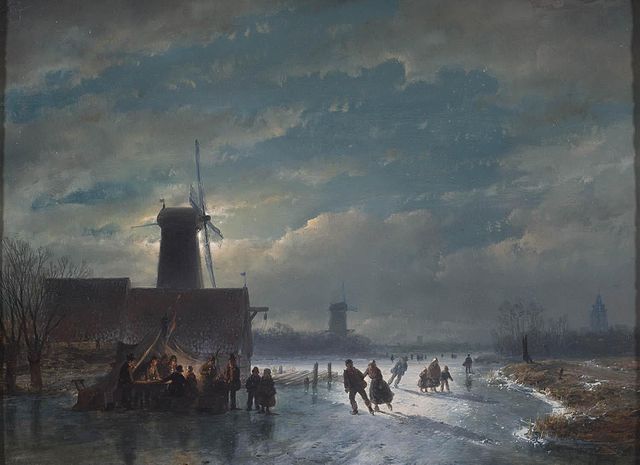 Winter Landscape with 'koek en zopie' at night, 1849