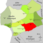 Locatie van de gemeente Aspe op de kaart van de provincie