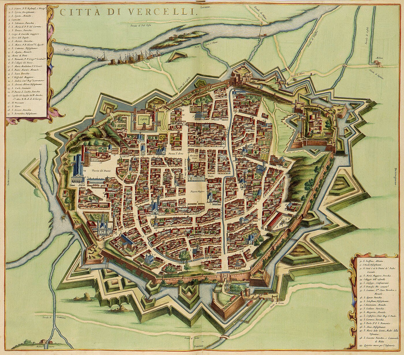 L'ospedale in una mappa del 1682 (nord a sinistra)