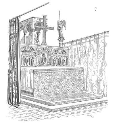 Sanctuary in the Basilique Saint-Denis showing veiling to either side of the altar[84]