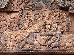 Bas-relief au temple de Banteay Srei (Cambodge)