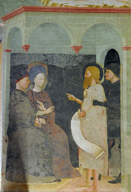 The Baptist scolds Herod. Fresco by Masolino, 1435
