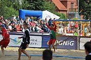 Deutsch: Beachhandball Europameisterschaften 2019 (Beach handball Euro); Tag 3: 4. Juli 2019 – Männer, Hauptrunde Gruppe II, Ungarn-Schweiz 2:0 (26:24, 27:24) English: Beach handball Euro; Day 3: 4 July 2019 – Men Main Round Group II – Hungary-Switzerland 2:0 (26:24, 27:24)