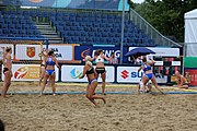 Deutsch: Beachhandball Europameisterschaften 2019 (Beach handball Euro); Tag 5: 6. Juli 2019 – Frauen, Halbfinale, Ungarn-Niederlande 2:0 (19:16, 15:12) English: Beach handball Euro; Day 5: 6 July 2019 – Semifinal Women – Hungary-Netherlands 2:0 (19:16, 15:12)