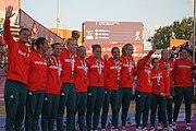 Deutsch: Beachhandball bei den Olympischen Jugendspielen 2018 in Buenos Aires; Tag 7, 13. Oktober 2018; Medaillenzeremonie Mädchen - Gold: Argentinien, Silber: Kroatien, Bronze: Ungarn English: Beach handball at the 2018 Summer Youth Olympics in Buenos Aires at 13 October 2018 – Medal Ceremony Girls - Gold: Argentina, Silver: Croatia, Bronze: Hungary Español: Handball de playa en los Juegos Olimpicos de la Juventud Buenos Aires 2018 en 13 de octubre de 2018 – Medalla Ceremonia para niñas - Oro: Argentina, Plata: Croacia, Bronce: Hungría