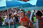 Deutsch: Beachvolleyball bei den Olympischen Jugendspielen 2018; Tag 8, 14. Oktober 2018; Mädchen, Achtelfinale – Bolivien-Puerto Rico 0:2 (18–21/18–21 ) English: Beach volleyball at the 2018 Summer Youth Olympics at 14 October 2018 – Girls Round of 16 – Bolivia-Puerto Rico 0:2 (18–21/18–21 )