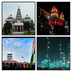 Clockwise from top left: Naulakha Temple, Kali Mandir, Barauni Refinery, Begusarai Railway Station