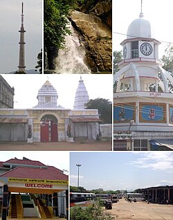 Bhawanipatna clockwise from top left: Doordarshan Tower, Phurlijharan, Durga Mandap (Big Ben of Bhawanipatna), Manikeswari Mandir, Bhawanipatna Railway Station, Bhawanipatna Bus Stand