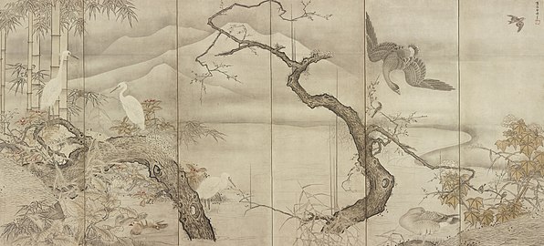 Birds and Flowers byobu by Sesshu (Freer).jpg