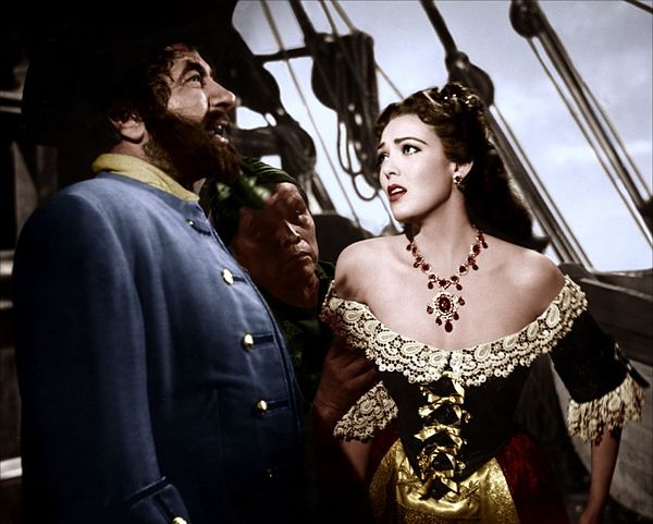 Newton and Linda Darnell in Blackbeard the Pirate (1952)