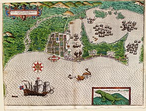 Cartagena in 1585 tijdens de aanval van Francis Drake