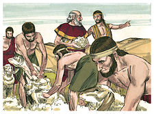 Laban found out that Jacob had left. (1984 illustration by Jim Padgett, courtesy of Distant Shores Media/Sweet Publishing) Book of Genesis Chapter 31-2 (Bible Illustrations by Sweet Media).jpg